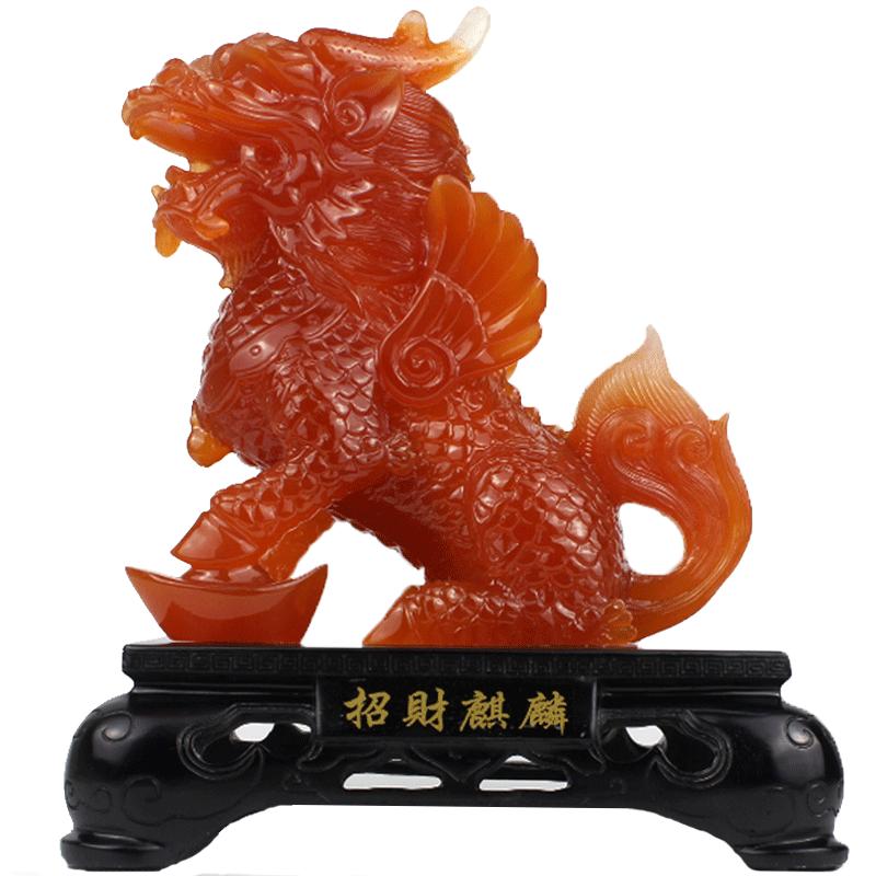 招财旺财麒麟摆件一对仿玉麒麟工艺品办公室装饰品家居玄关摆设