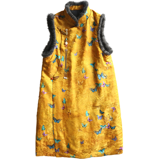 云澍原创新中式交织香云纱加棉马甲连衣裙国风复古文艺年会背心裙