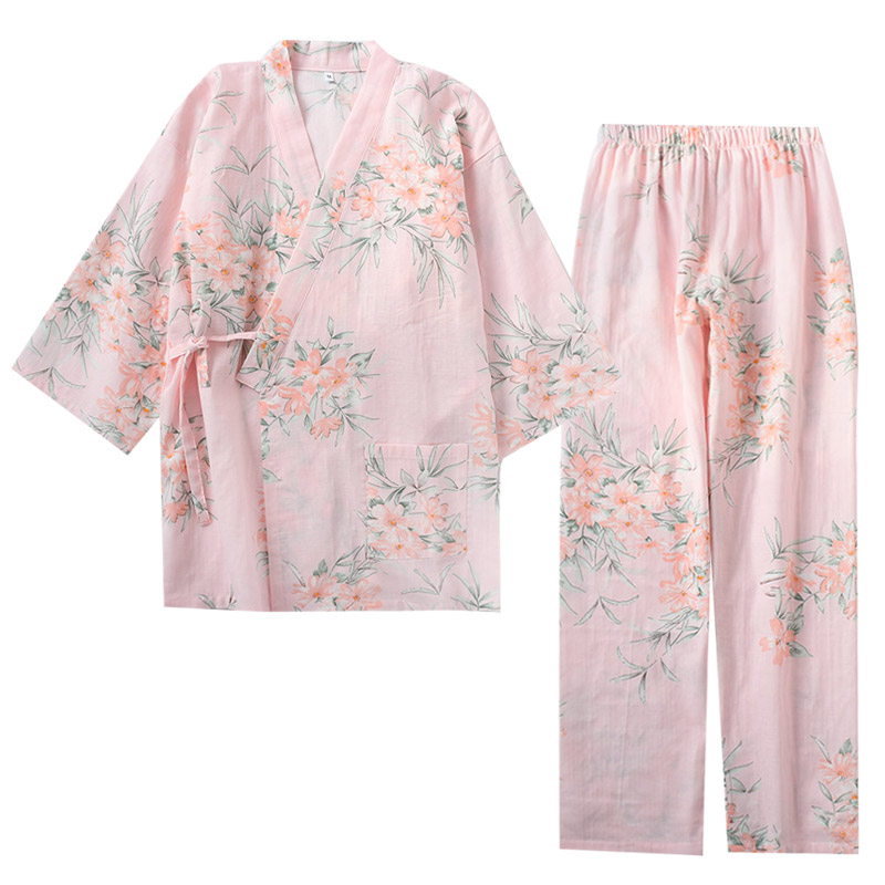 和服睡衣女夏纯棉纱布空调薄款长袖家居服套装春秋汉服中国风宽松