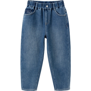 巴拉巴拉男童牛仔裤中大童宝宝加绒裤子秋冬新款童装儿童萝卜裤厚