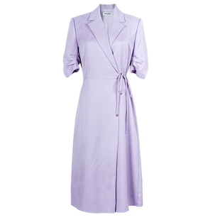 米思阳2026春季新款通勤优雅修身连衣裙西装领系带收腰a字裙0577