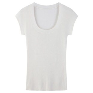 十一石 万年好穿!U领套头短袖针织打底衫女小个子修身内搭正肩T恤