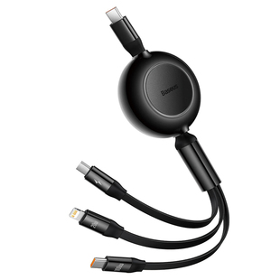 倍思三合一数据线typec充电线100w快充线一拖三适用苹果华为PD20W安卓MacBook笔记本电脑伸缩多头多功能通用