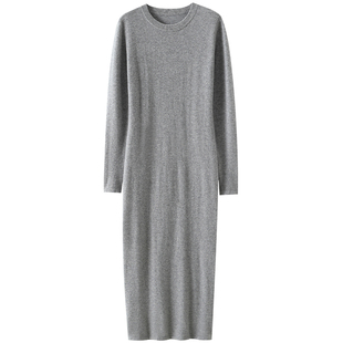 傲娇的品相~圆领100%纯山羊绒连衣裙女纯羊绒毛衣针织衫长款秋冬