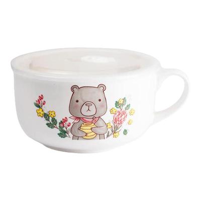 森系陶瓷泡面碗带盖带手把