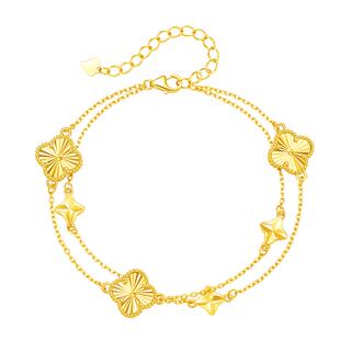 中国黄金珍尚银纯银四叶草手链38女神节生日礼物送老婆女友s925