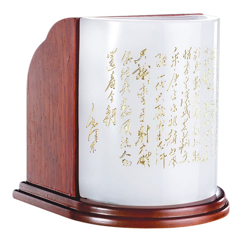 中国风老鹰木质底座笔筒节庆礼品