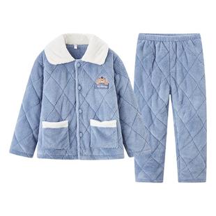 千线艺【强抗寒爽肤绒】儿童三层夹棉睡衣加厚男女童珊瑚绒家居服