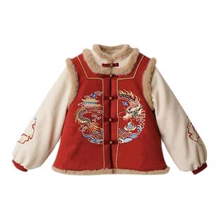 元旦演出服男女童拜年服套装冬季国风汉服男女宝宝新年服喜庆衣服