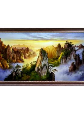 纯手绘背有靠山大山油画客厅中式