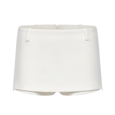 白色开衩西装mini裤裙TR羊毛