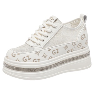新款真皮厚底蕾丝电绣透气网鞋