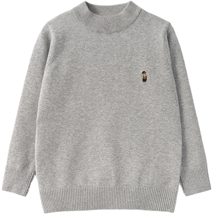 波姆熊儿童毛衣纯棉加绒2025新款儿童洋气春秋中大童针织打底衫