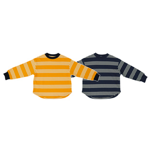 MoobooKids_儿童条纹圆领长袖T恤纯棉软宽松上衣儿童秋衣外穿洋气