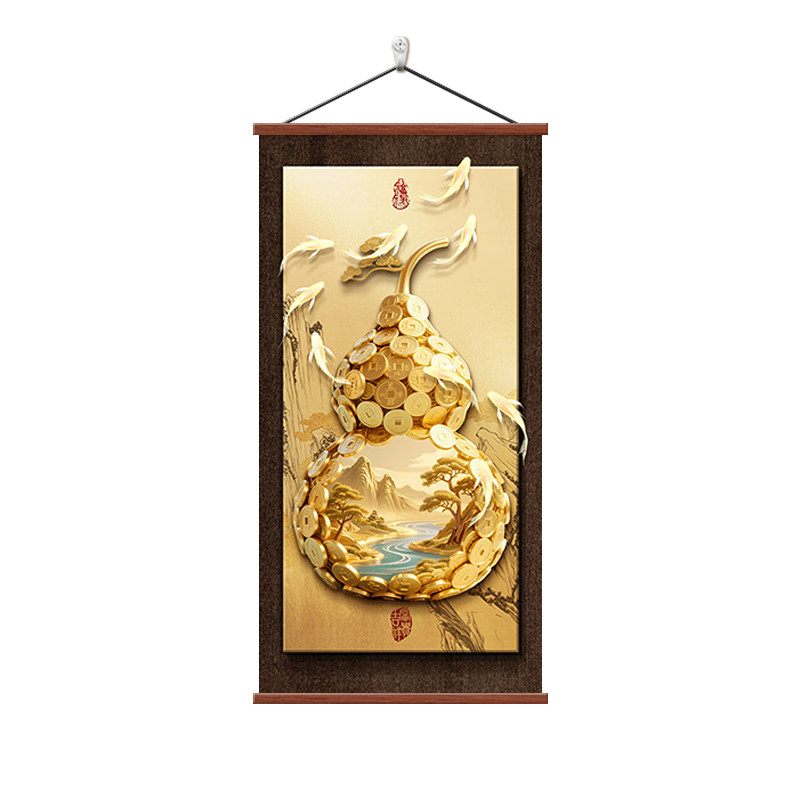 复古葫芦进门玄关装饰画九鱼图