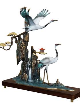 纯铜松鹤延年高山流水摆件工艺品
