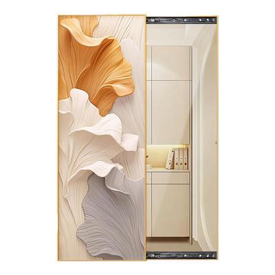 奶油风玄关全身镜装饰画抽象推拉隐藏式可遮挡关闭隐形穿衣镜壁画