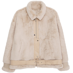 GW大码皮毛一体外套女2025冬季新款小个子仿兔毛皮草宽松短款夹克