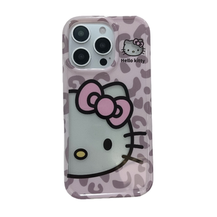 豹纹hellokitty蝴蝶结适用苹果17手机壳少女心iphone16promax带挂绳17pro新款13防摔15Pro可爱14女16Pro全包