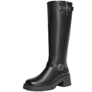 百丽厚底高长靴骑士靴女冬季新款真皮显瘦瘦长筒靴子3NC72DG4