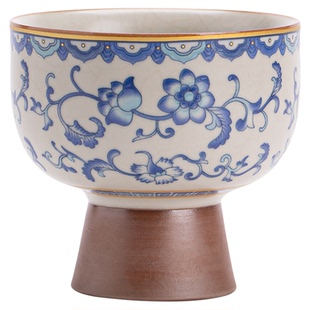 晨翔青花汝窑高足主人杯高档陶瓷茶杯个人专用单杯珐琅彩品茗杯