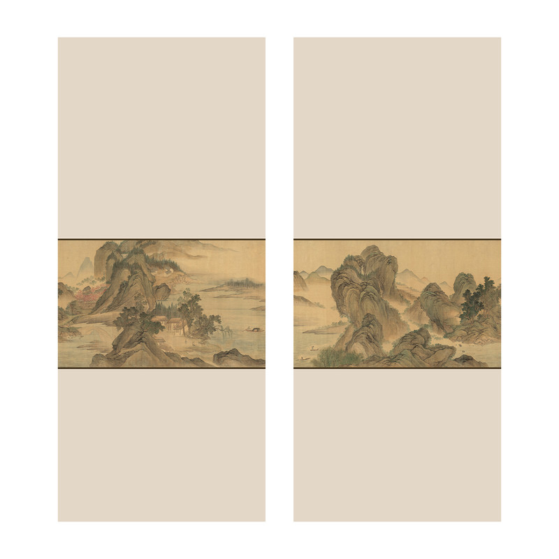 新中式古风山水国画衣柜门贴纸推拉移门翻新自粘墙纸衣橱改造装饰