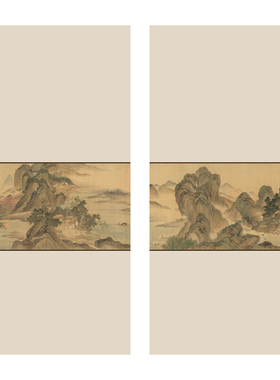 新中式古风山水国画衣柜门贴纸推拉移门翻新自粘墙纸衣橱改造装饰