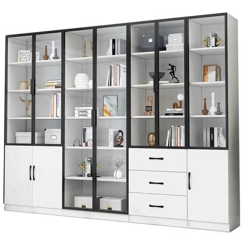 书柜带门陈列柜玻璃门书柜客厅展示柜组合书柜拱形收纳柜置物柜子