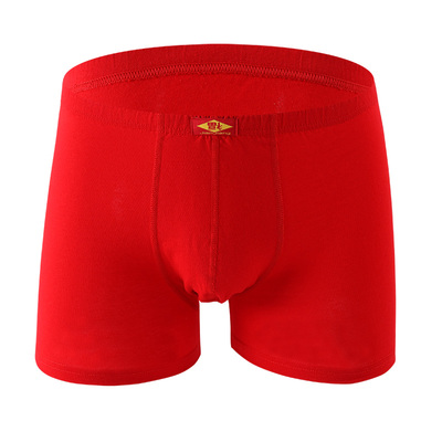 健将男士平角内裤100%纯棉大红色