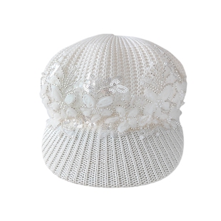 时尚优雅蕾丝花朵鸭舌帽女春夏遮阳透气八角帽白色优雅帽子防晒帽