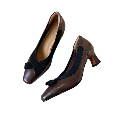 方头细跟高跟鞋不累脚单鞋子