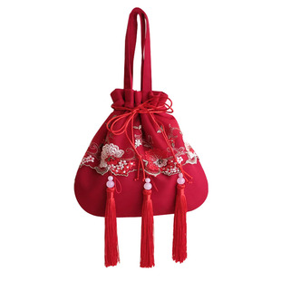 风和原创汉服包中国风红色绣花布包手提斜挎流苏女包精致古风荷包