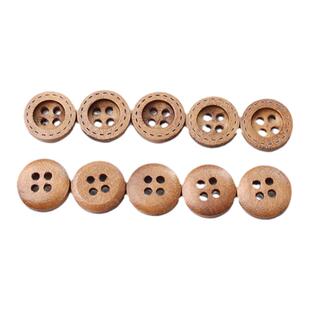 针迹线圆边碗型木扣布艺衬衫扣童装开衫DIY纽扣4孔手工高档装饰扣