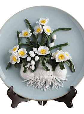 水仙花陶瓷挂盘家居客厅摆件
