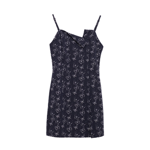 荒荒家 蝴蝶错位黑色连衣裙2025夏季新款复古设计感吊带中长裙女