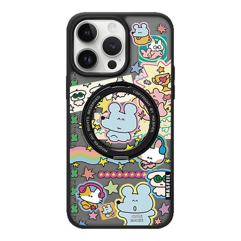 MASFEIL × 彩虹鼠鼠适用苹果16promax手机壳iPhone15pro新款带支架ip13全包Fo5磁吸支点可爱14高级感保护套