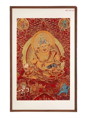 藏式刺绣唐卡五路财神装饰画