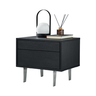 意式极简黑色橡木床头柜现代简约丹麦设计师高脚床边柜卧室储物柜