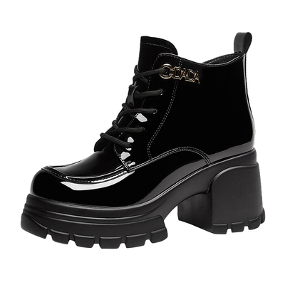 达芙妮8CM增高黑色马丁靴