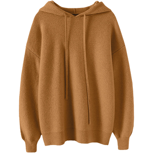 超值到姥姥家~加厚四平针连帽羊绒衫女卫衣纯羊绒毛衣女宽松秋冬