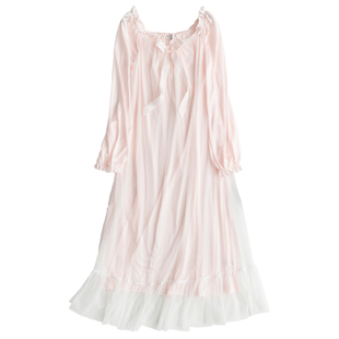 RoseTree性感睡裙女春夏甜美长款长袖公主宫廷风睡衣春秋冰丝睡裙