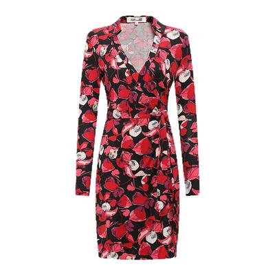 DVF长袖短款桑蚕丝裹身连衣裙