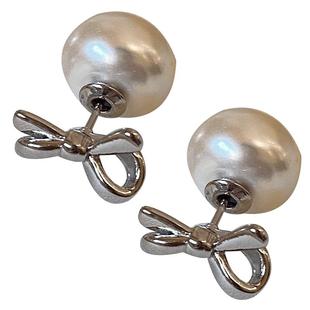 法式甜美蝴蝶结仿珍珠耳钉女2025新款爆款高级感一款两戴耳环耳饰