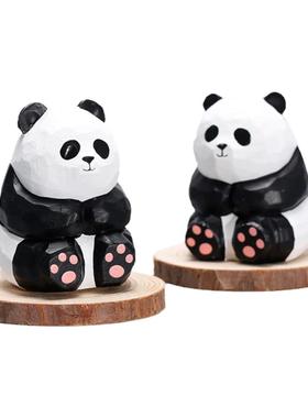 手工木雕熊猫丨摆件软萌可爱电脑面装饰汽车摆件生日圣诞节礼物