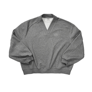 Aurocean 复古学院V领加绒卫衣 花灰色徽章刺绣冬季叠穿内搭