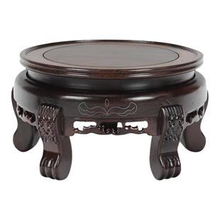 360度可旋转实木底座花瓶鱼缸奇石头花盆工艺品摆件黑檀木托转盘