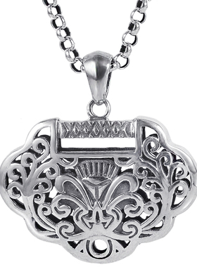 仿古做旧长命锁泰银毛衣链镂空女