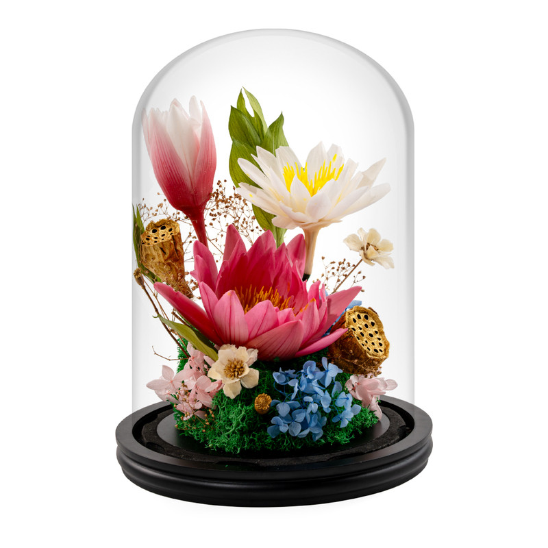 荷花永生花真花供佛摆件