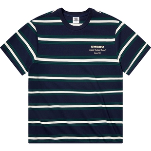 umbro茵宝官方短袖复古条纹新款宽松百搭夏季圆领t恤男女同款上衣