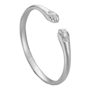 吴越老银铺银手镯9999足银素圈女款纯银猫爪手镯开口镯子情侣礼物